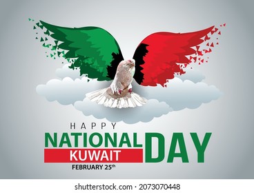 happy national day Kuwait pigeon flying with Kuwait flag wings. vector illustration design  