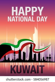 Happy National Day Kuwait Skyline And Flag Poster