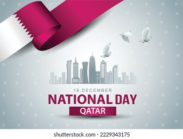 happy national day Qatar. flying  dove with Qatar flag. vector illustration design