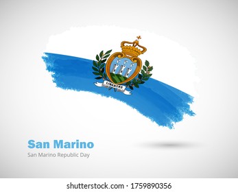 Happy national day of San Marino with artistic watercolor country flag background. Grunge brush flag illustration