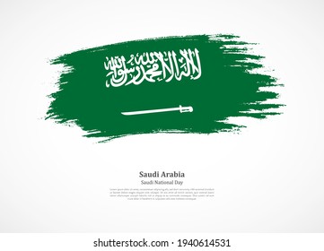 Happy national day of Saudi Arabia with national flag on grunge texture