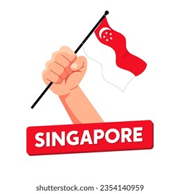 happy national day singapore 9 august. hands holding singapore flag on white background. vector flat illustration design. suitable for poster, banner and social media post