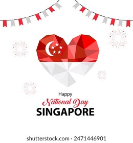 Happy National Day Singapore. Independence Day. Love of country. In the form of a paper heart. Use for brochures, printed materials, logos, signs. National. Valentine. Flag of Singapore
