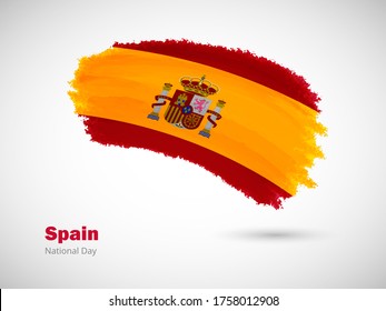 Happy national day of Spain with artistic watercolor country flag background. Grunge brush flag illustration