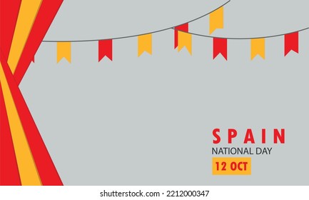 Happy national day of Spain. background with spain flag color symbols. and the words of the Spain National Day 12 Oct.