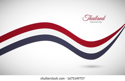 Happy National Day Of Thailand. Creative Shiny Wavy Thailand Flag Background With Text Typography.