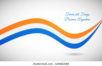 Herzlichen Glückwunsch zum Nationalfeiertag der Provinz Tierra del Fuego, Argentinien. Moderner glänzender Flaggenhintergrund mit Texttypografie.