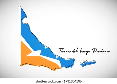 Herzlichen Glückwunsch zum Nationalfeiertag der Provinz Tierra del Fuego. Moderne Länderkarte mit Flaggenvektordarstellung