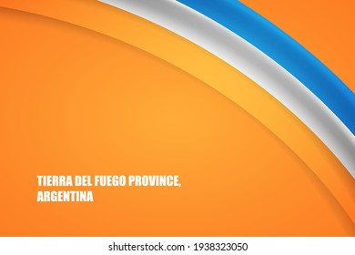 Happy national day of Tierra del Fuego Province Argentina country with tricolor curve flag and typography background