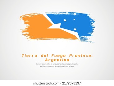 Happy National Day of Tierra del Fuego Province, Argentina. Abstract country flag on hand drawn brush stroke vector patriotic background.