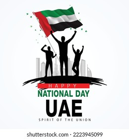 happy national day UAE. 3d flag with flying butterfly. abstract vector illustration design