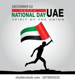 Happy national day UAE Vector Template Design Illustration. silhouette man running with flag