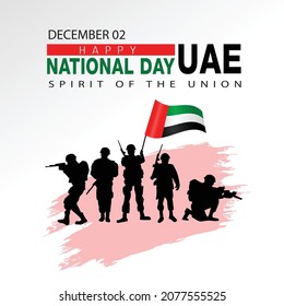 happy national day uae. vector illustration of UAE soldier with  flag  . poster, banner , template design