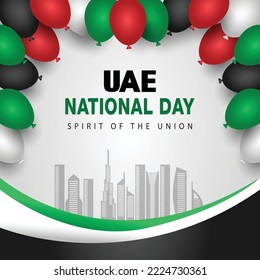 happy National day UAE. vector illustration flag and city. poster, banner , template design