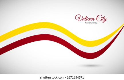 Happy National Day Of Vatican City. Modern Shiny Wavy Vatican City Flag Background With Text Typography.