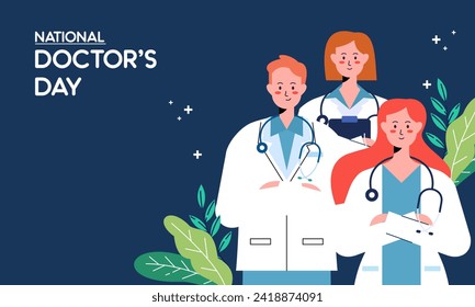 Happy National Doctor's Day Hand Drawn Flat Design Illustration. Thank You Doctors and Nurses