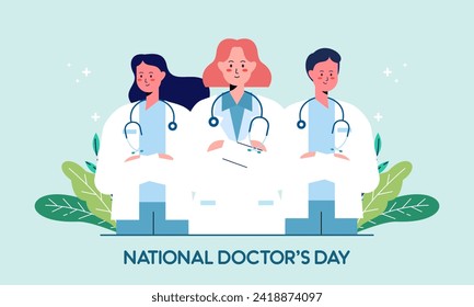 Feliz Día Nacional del Médico, Dibujando Ilustración de Diseño Plano. Gracias médicos y enfermeras