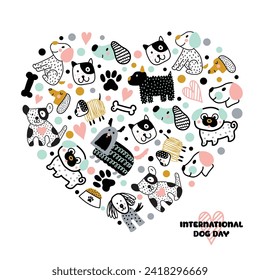 Happy national Dog day greeting card vector design. Cute cartoon dogs.Vector illustration. Poster, banner, greeting card, flyer. 