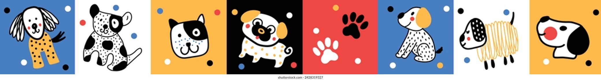 Happy national Dog day seamless horizontal border. vector design. Cute cartoon dogs.Vector illustration. poster, banner, greeting card, flyer. 