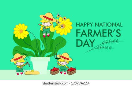happy national farmers day background, vector illustration of the farmer and his plant, good use for nature assets