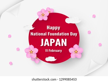 Happy National Foundation Day 2019 for Japanese. Template design in flatlay style. Vector illlustration with paper cut and craft concept.