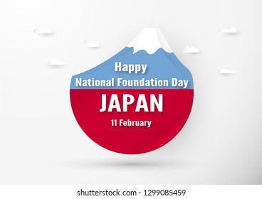 Happy National Foundation Day 2019 for Japanese. Template design in flatlay style. Vector illlustration with paper cut and craft concept.