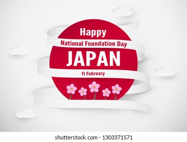 Happy National Foundation Day 2019 for Japanese. Template design in flatlay style. Vector illlustration with paper cut and craft concept.