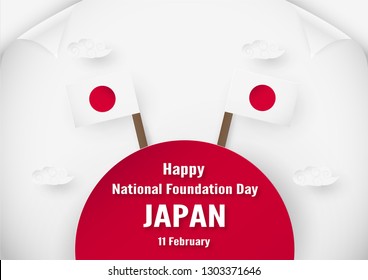 Happy National Foundation Day 2019 for Japanese. Template design in flatlay style. Vector illlustration with paper cut and craft concept.