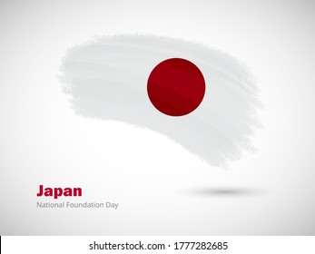Happy national foundation day of Japan with artistic watercolor country flag background. Grunge brush flag illustration