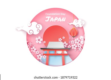 Happy national foundation day japan in paper cut art style Premium Vector