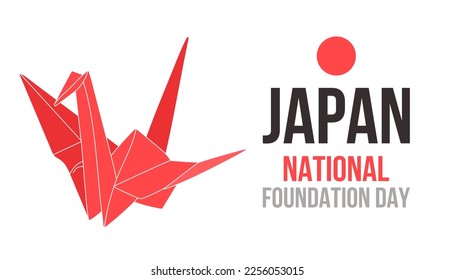 Happy National Foundation Day. Japan. February 11. Origami bird. Template for background, banner, card, poster.