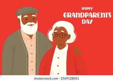 Happy national grandparents day greeting card with cute grandfather and grandmother flat vector illustration