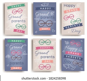 Happy National Grandparents Day. Soulful family concept. Greeting cards for celebrate happy grandparents day. Set of cards for greetin. Happy family, grandfather and grangmother. Vector illustration