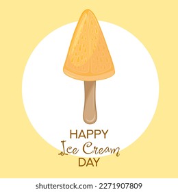 Happy National Ice Cream Day card. Hand-drawn vector illustration of fruit orange ice cream on a stick