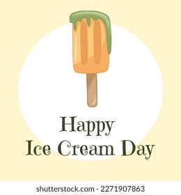 Happy National Ice Cream Day card. Hand-drawn vector illustration of fruit apricot ice cream on a stick