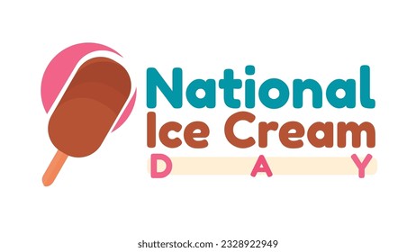 Happy National Ice Cream Day card. A Chocolate Popsicle and circle with Text on a white background. Vector square banner in flat cartoon style.