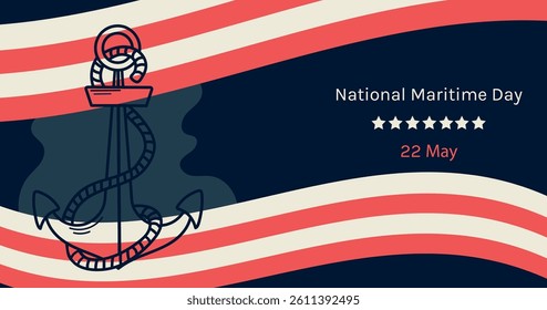 Happy National Maritime Day May 22 card banner invitation poster with anchor