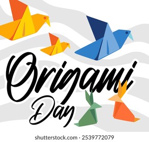 Happy National Origami Day with origami in the shape of a bird