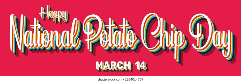 Happy National Potato Chip Day, March 14. Calendar of March Retro Text Effect, Vector design