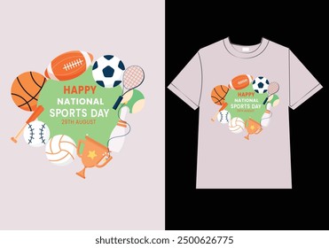 happy national sports day t shirt vector.