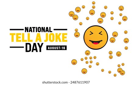 Happy National Tell a Joke Day Banner 16 August.
Festliche Musik-Konzept geeignet für Begrüßung, Hintergrund, Banner, Plakat, Karte und Plakat Design Text-Aufschrift .Vektorillustration.