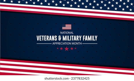 Happy National Veterans And Military Family Appreciation Month Is November. Background Vector Illustration