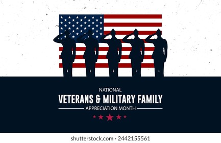 Happy National Veterans And Military Family Appreciation Month Is November. Background Vector Illustration