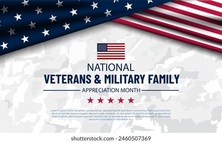 Happy National Veterans And Military Family Appreciation Month Is November. Background Vector Illustration