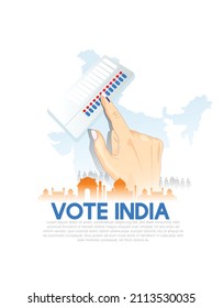 Happy National Voters Day, illustration Of Showing Voting Finger With Electronic Voting Machine, India Tricolour Background