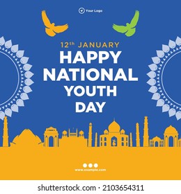 Happy national youth day banner design template. 