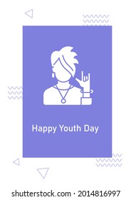 Happy national youth day greeting card with glyph icon element. Creative simple postcard vector design. Decorative invitation with minimal illustration. Creative banner with celebratory text