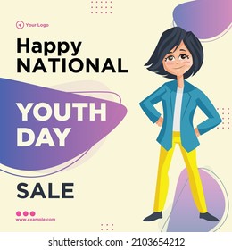 Happy national youth day sale banner design template. 