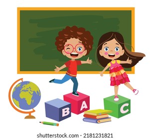 happy naughty kids having fun in school classroom