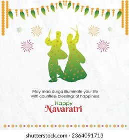 Happy Navaratri, Garba Dance, Indian Traditional Leaf Floral Background Vector Templates. Navaratri Wishes, Greetings